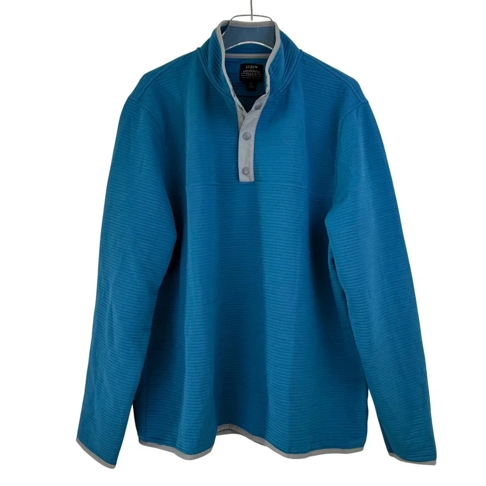 J.Crew Authentic Fleece Snap Neck Pullover‎ Sweatshirt Tranquil Blue XL BB725